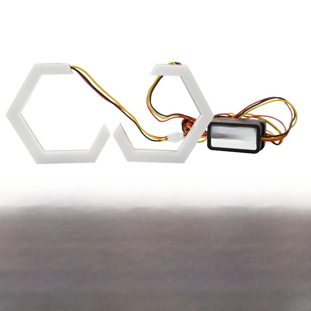1 jeu d'anneaux hexagonaux Halo yeux d'ange LED pour phares de moto et de voiture, blanc + ambre 12V 24V DC 2.5 pouces 80MM 70MM 90MM pour voiture