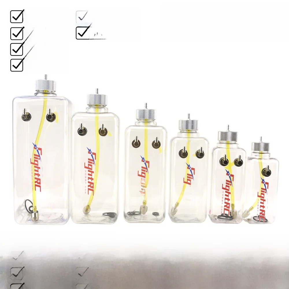 Réservoir de carburant Transparent, bouteille carrée en plastique CNC en alliage d'aluminium 260/360/500/700/1000/1500ML/CC pour modèle d'avion Nitro à gaz 1 pièce