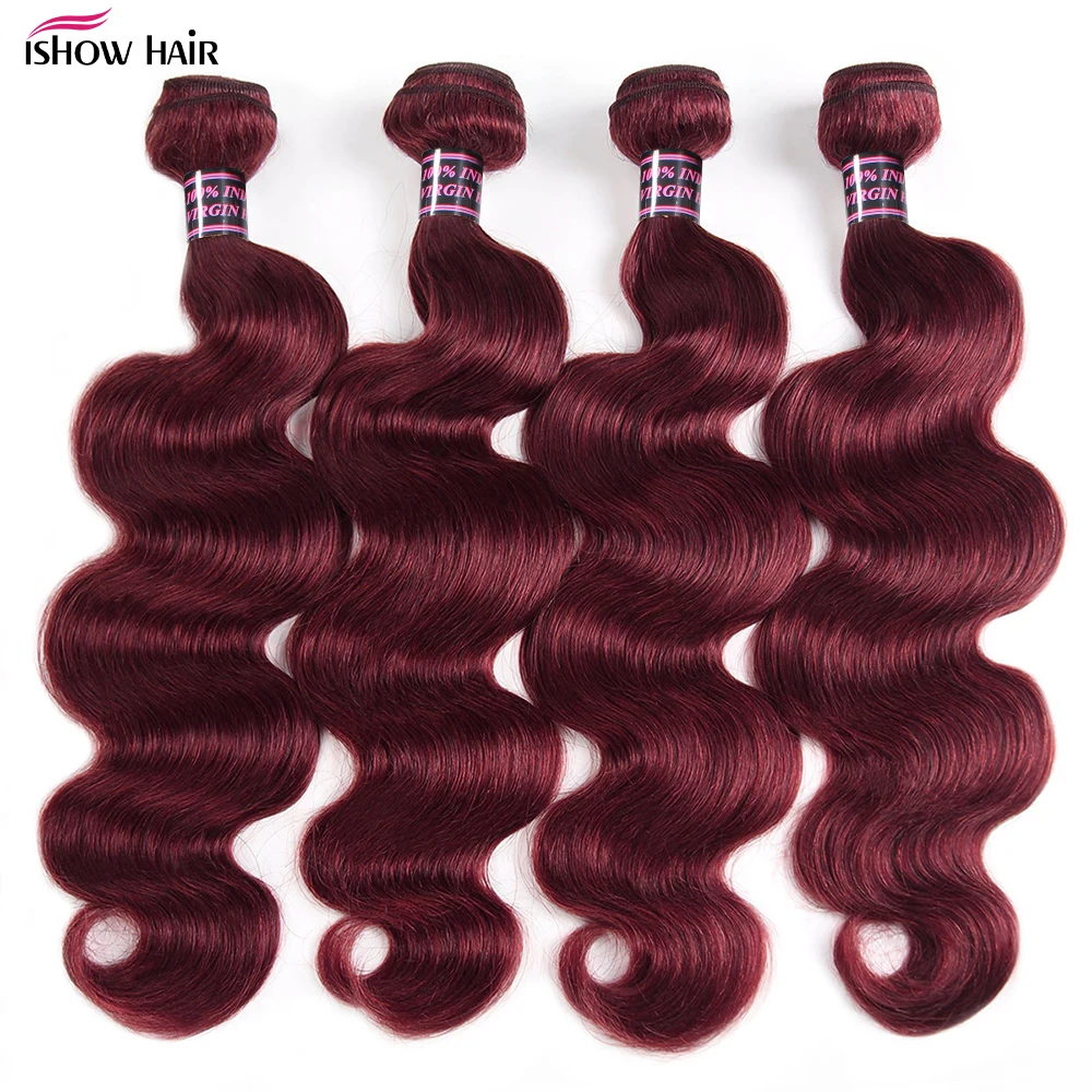 Extensões de cabelo brasileiro para mulheres, Borgonha 99J Body Wave Bundles, Cabelo humano de cor vermelha, 1 pacote, 3 pacote, 4 ofertas do pacote