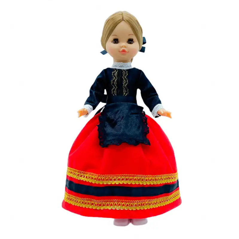 Set dress regional typical Soriana Soria, apron, Hanger, for dolls type Sintra, Simona or classic 42 cm. Doll not included. Manufactured in Spain by Folk crafts.