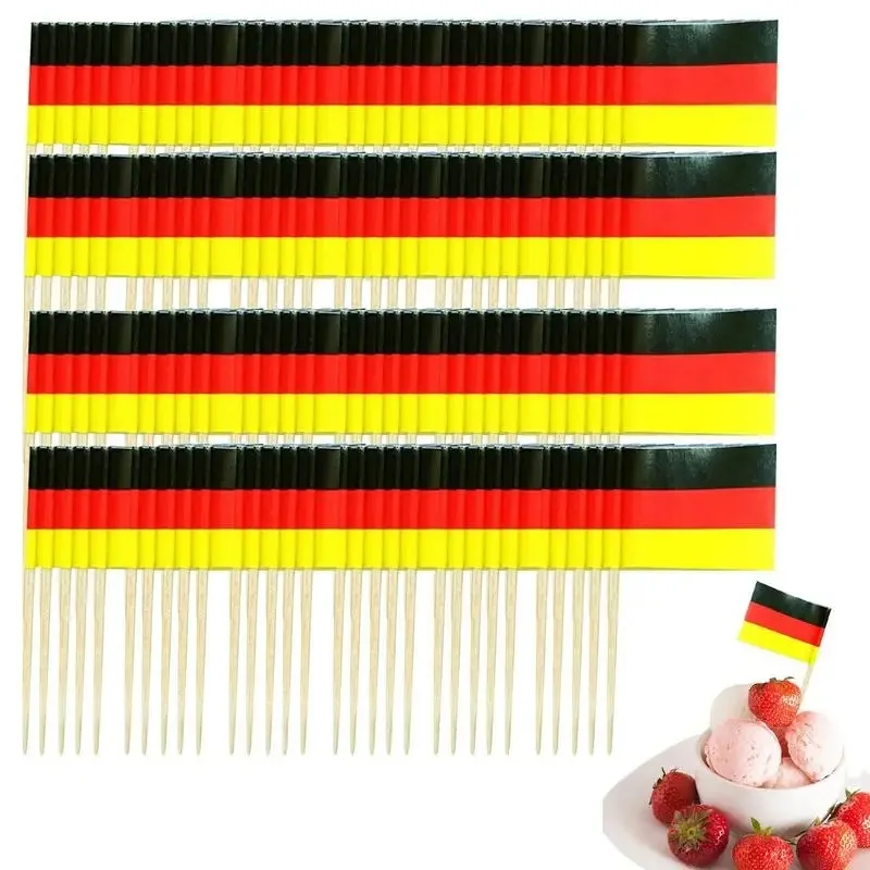 Cure-dents de fête Allemagne Feel Chi, décoration de gâteau, mini drapeaux jeunesse sur anciers, modules de cocktail en bois, décoration de fête, 100 pièces