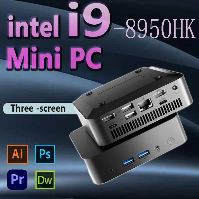 Portable Mini PC Gamer Intel Core i9 8950HK Windows 11 Mini Computer 16GB DDR4 512GB 1TB SSD 1000M Ethernet Gaming PC Desktop