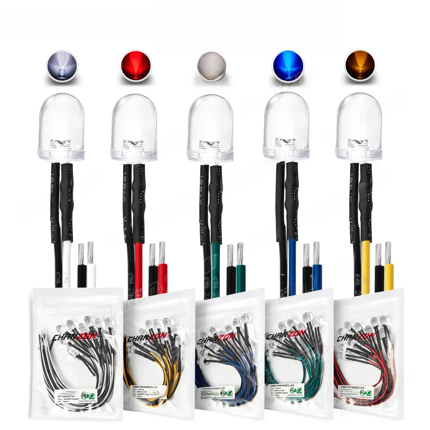 Diode électroluminescente LED précâblée, 10mm, DC 5V 6V 9V 12V, blanc brillant, rouge, vert, bleu, jaune, ampoule de résistance pré-câblée, 10 pièces