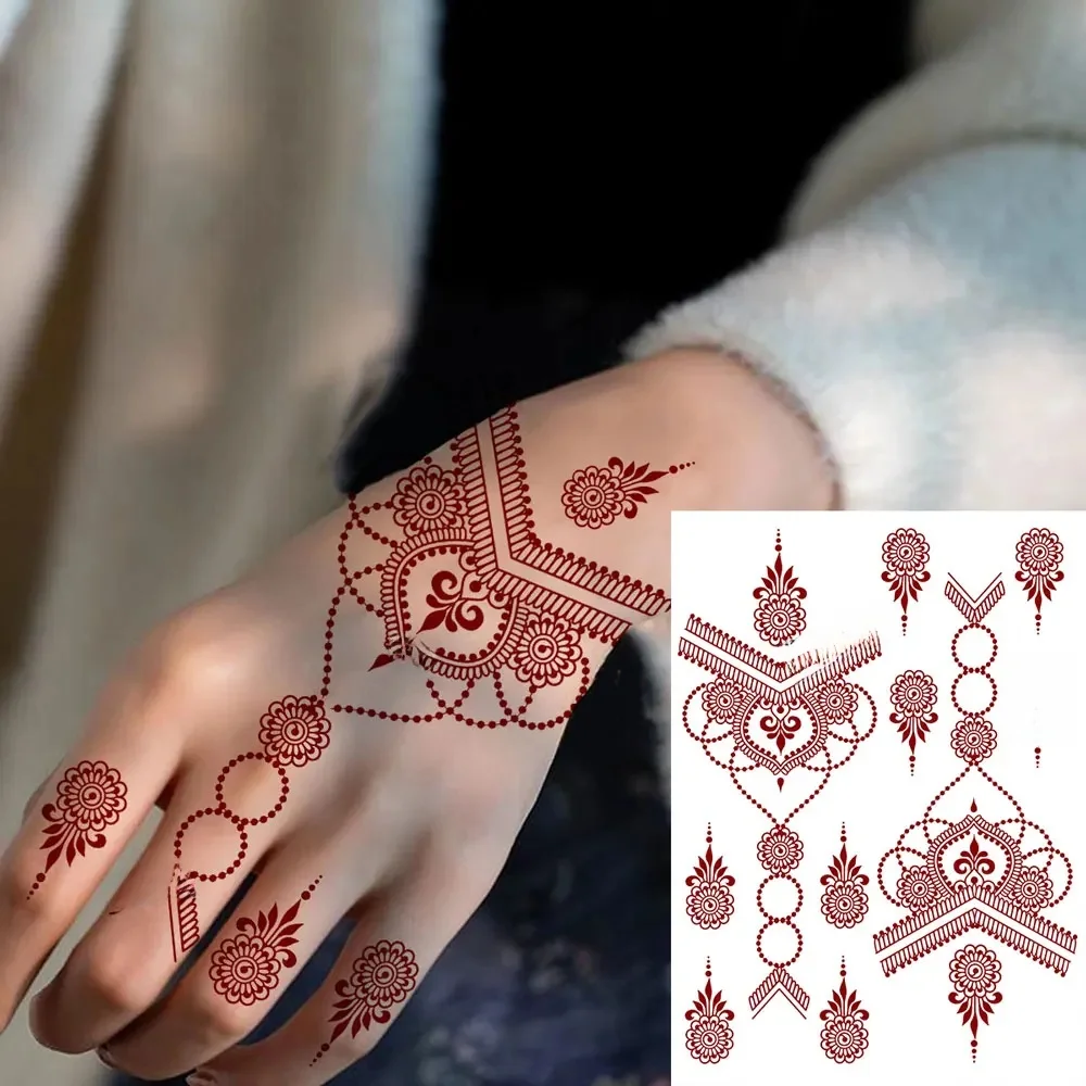 Autocollants de tatouage au henné marron pour femmes, tatouages temporaires imperméables pour faux tatouage à la main, décoration corporelle pour Festival de mariage