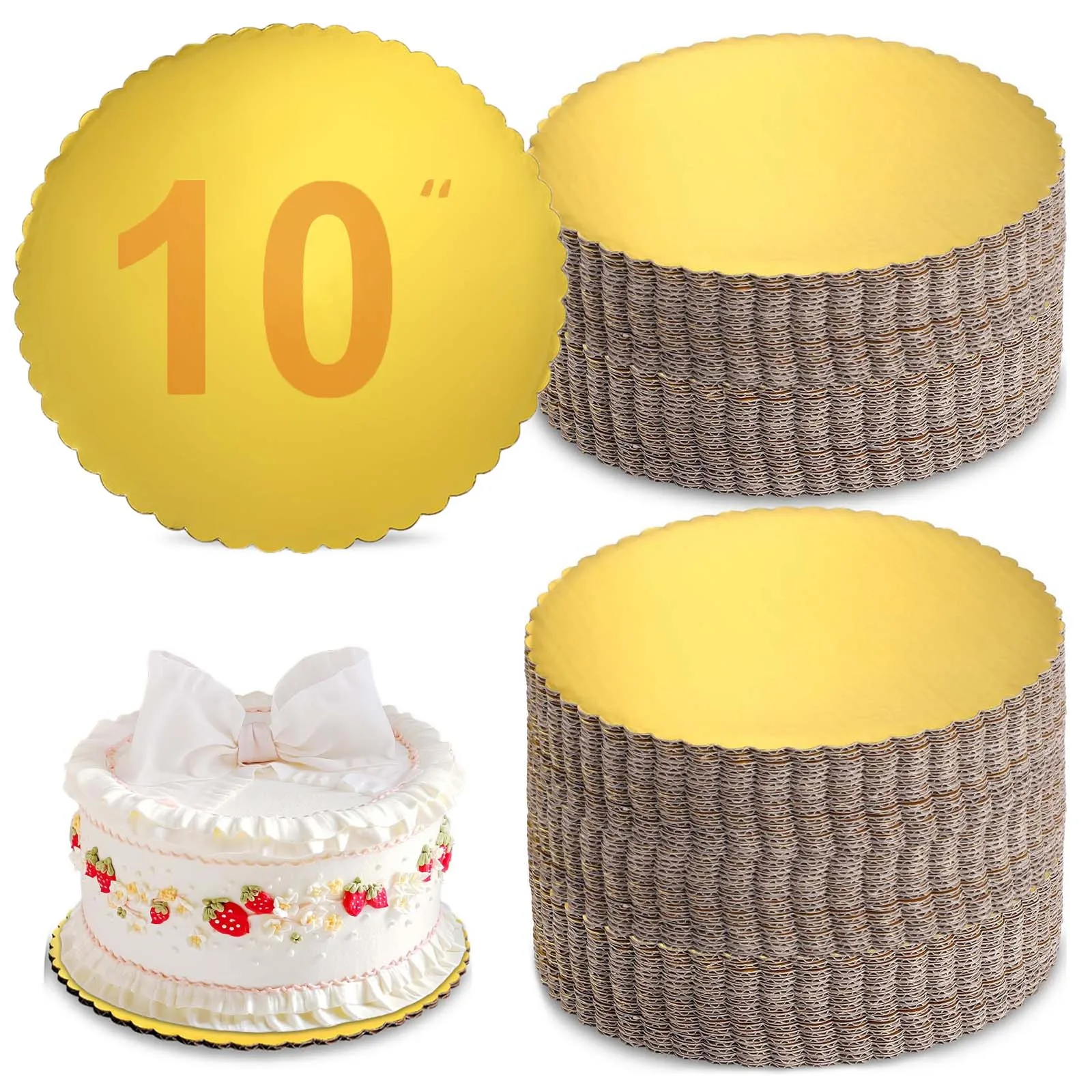 Gold Cake Board 10 Inch Round, Disposable Cake Plates for Cake Decorating, Party Supplies, Send Goods from Local Warehouse