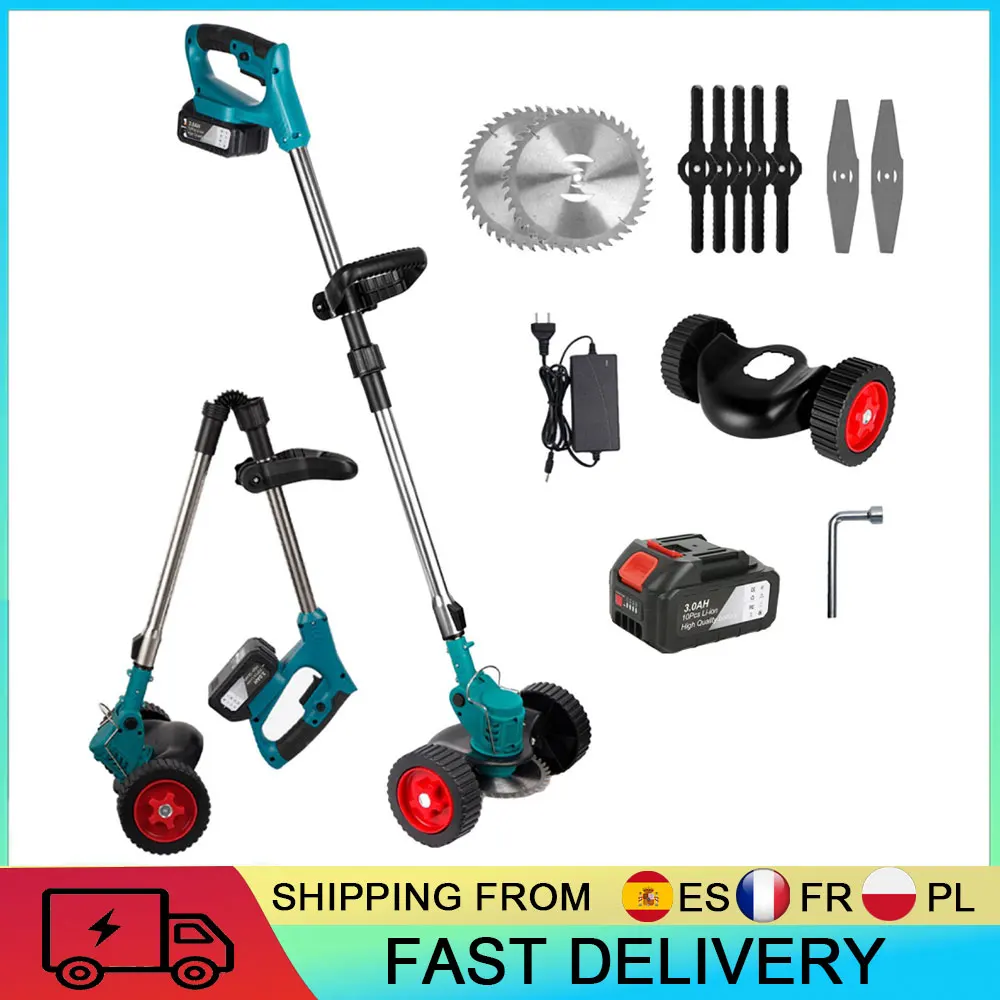 Cortacésped inalámbrico de 1500W, recortador de césped recargable, cortacésped eléctrico plegable con ajuste de altura para batería Makita 21