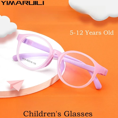 YIMARUILI-gafas flexibles ultraligeras TR90 para niños, lentes graduadas ópticas redondas Retro, monturas de silicona para niños y niñas