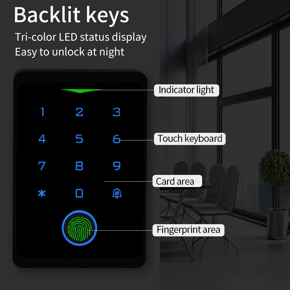 Anti-Vandal Waterproof Wifi Tuya Backlit Touch Fingerprint RFID Access Keypad 125Khz Card Reader Access Control System WG 26bits