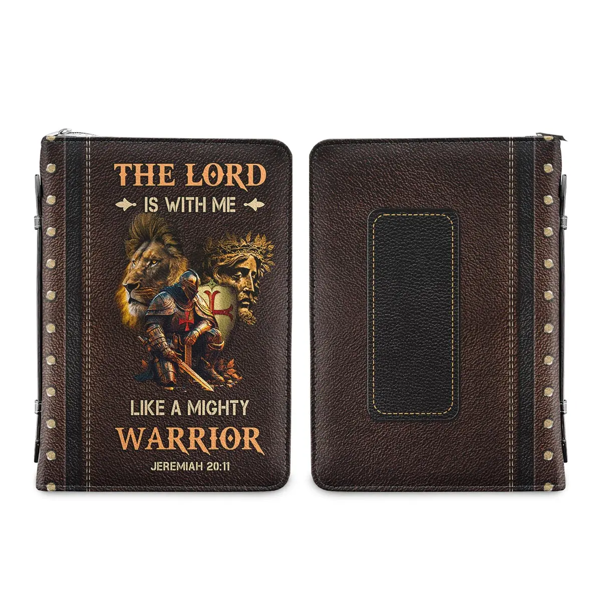 New Women\'s PU Leather Bible Bag The Lord Is With Me Like A Mighty Warrior Verse Print Ladies Zippered Bible Cover Case Bolsa