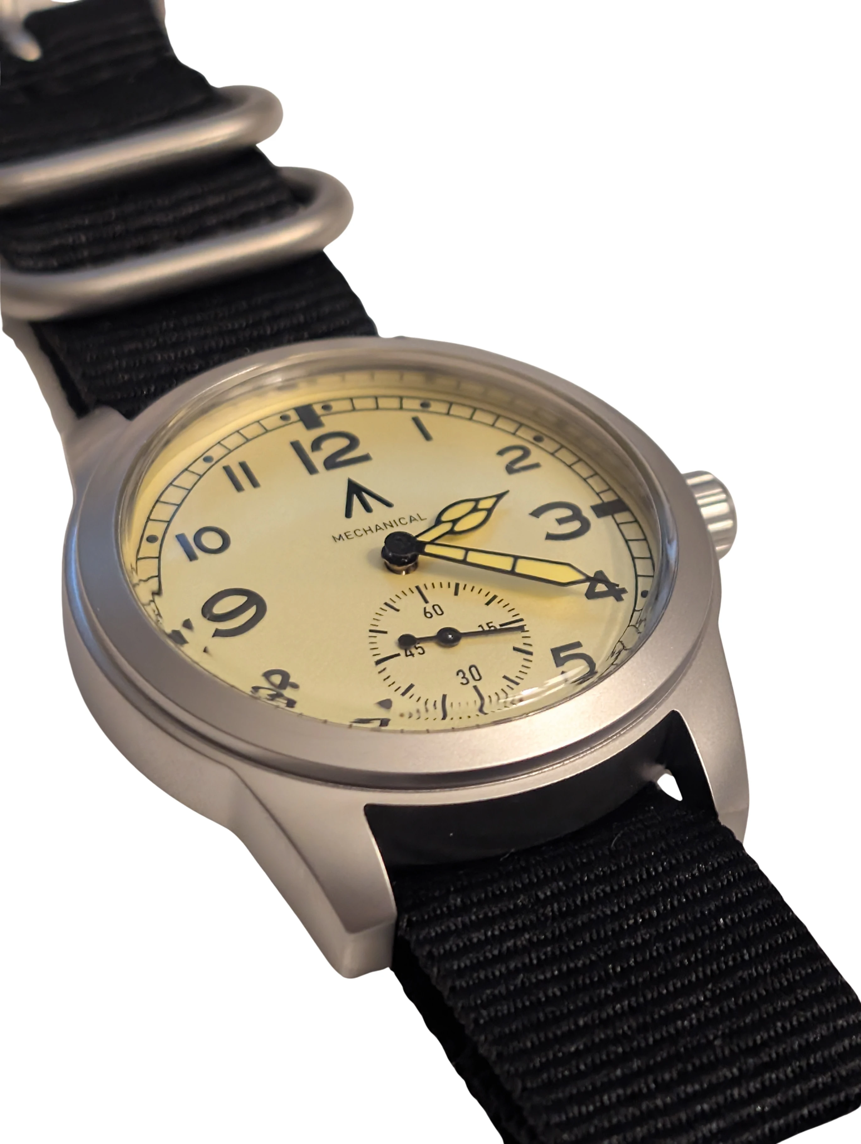 Toujours Pret Mechanical Dirty Dozen Homage 39mm - Stainless Steel Case Field Watch, Sub-Seconds Military Dial view 6