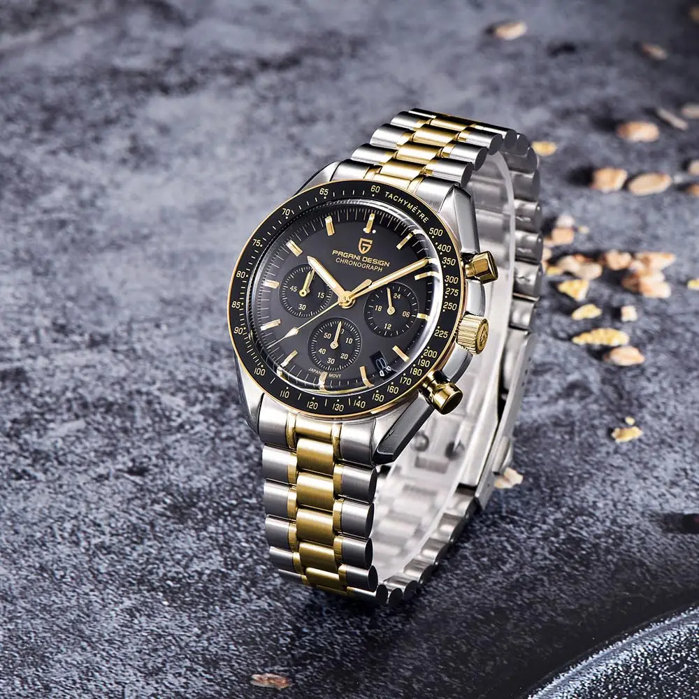 PAGANI DESIGN Neue Herren-Quarzuhr Goldene Monduhr Herren VK63 Speed Sport-Chronograph AR Saphir Leuchtend Lokaler Versand – Detail 25