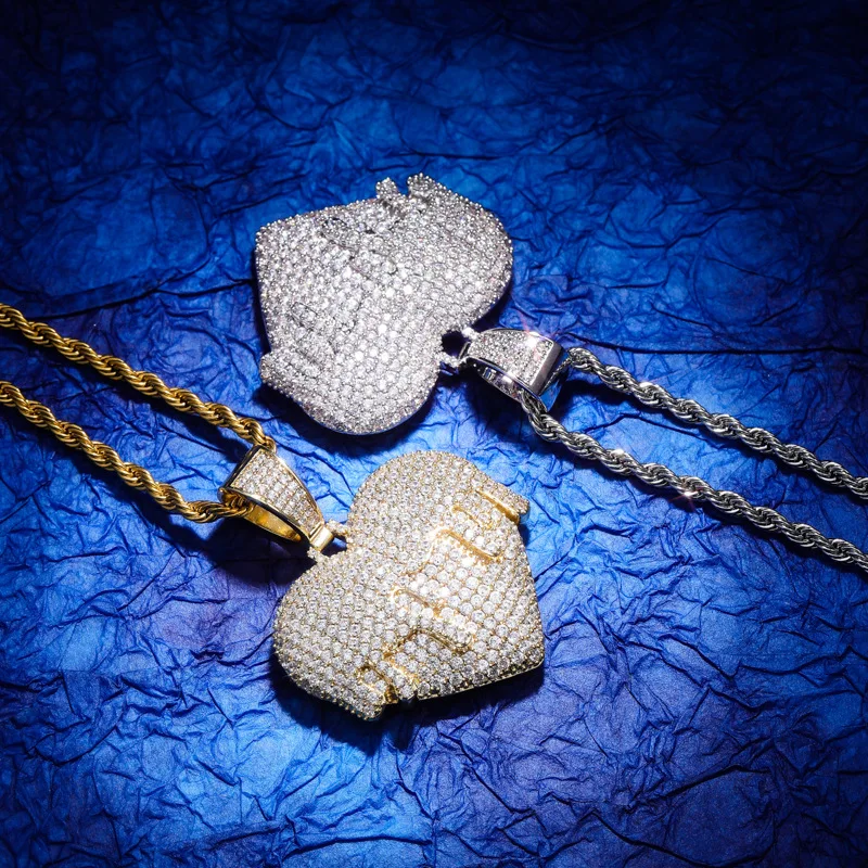 

Hip Hop Cubic Zirconia Brass Gold Plated Bling Iced Out Melting Heart Lover Pendant Necklaces for Women Men Rapper Party Jewelry