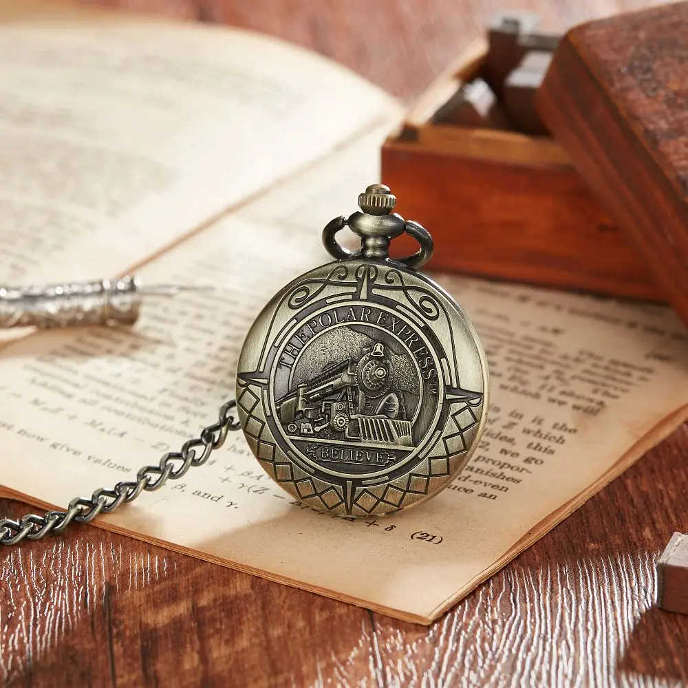 Top Vintage Retro Mechanical Pocket Watch The Polar Express Design Numerals Hollow Skeleton Mens Mechanical Pocket Watch Chain