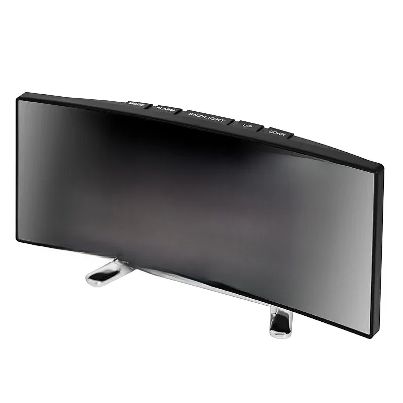 Horloge électronique incurvée créative, grand écran LED, batterie enfichable, réveil miroir à double usage, dédié à la chambre d'étudiant