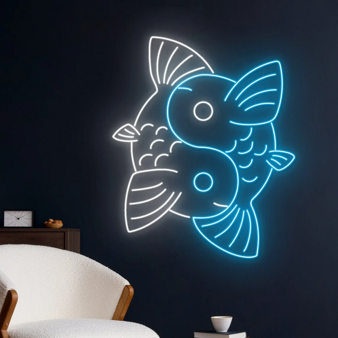 Yin Yang Koi Fish Neon Sign Custom Lucky Sign Wall Art Decor Personalized Birthday Gift for Kids Baby Bedroom Night Neon