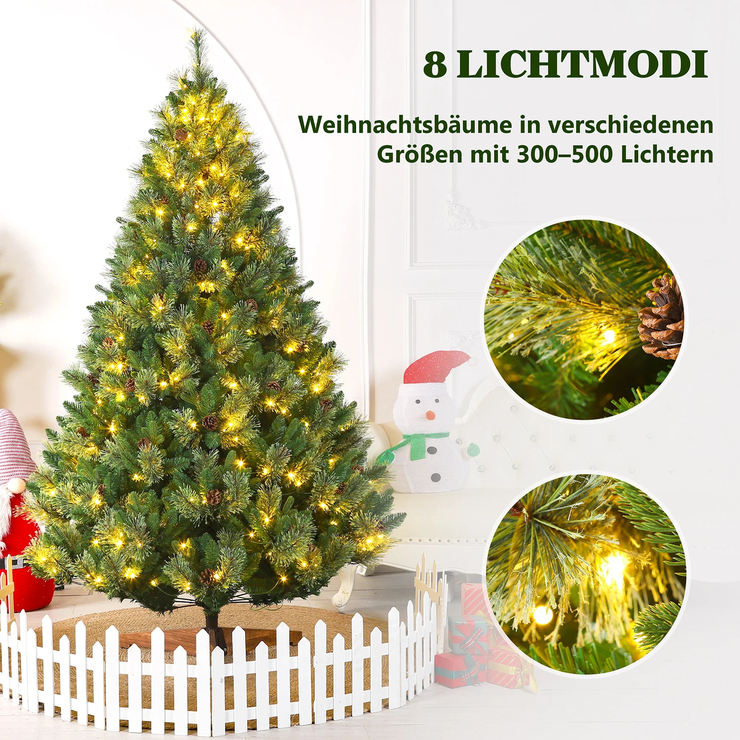 180/210/235 cm künstlicher Weihnachtsbaum PVC+PE, 1080/1400/1790 Spitzen, 210/310/410 LED-Leuchten, Holzständer, Party-Dekoration für den Innenbereich – Detail 5