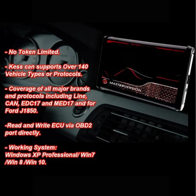 Programador ECU Kess V2 V5.017, PCB rojo de la UE en línea, Ksuit V2 SW V2.8 ilimitado con filtro Murata, herramienta de sintonización de chips ECU con caja de herramientas