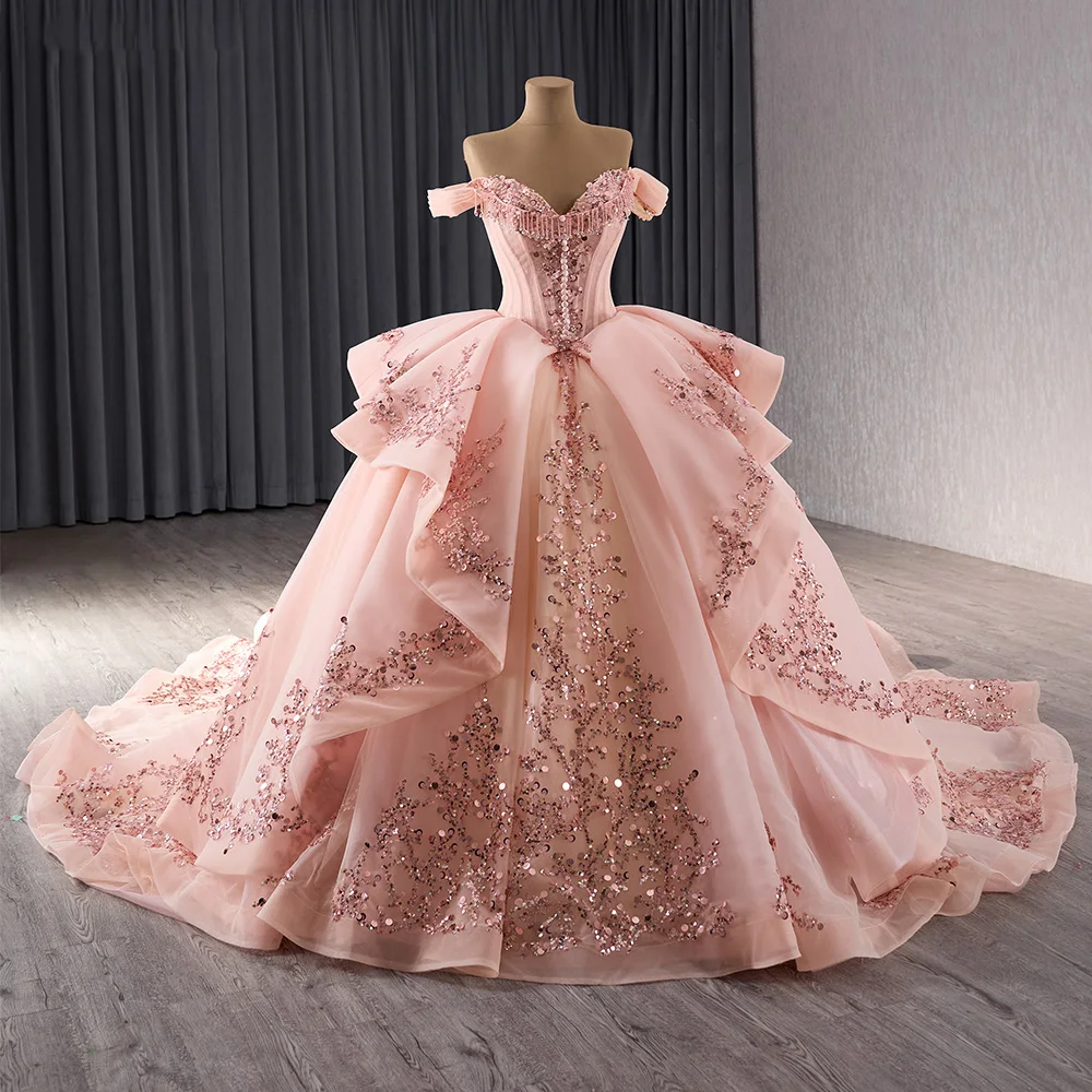 Royal Pink Sweet 16 Quince anera Kleid Quaste Ballkleid Schatz kurze Ärmel glänzende Applikation Mexiko Vestidos de 15 Años