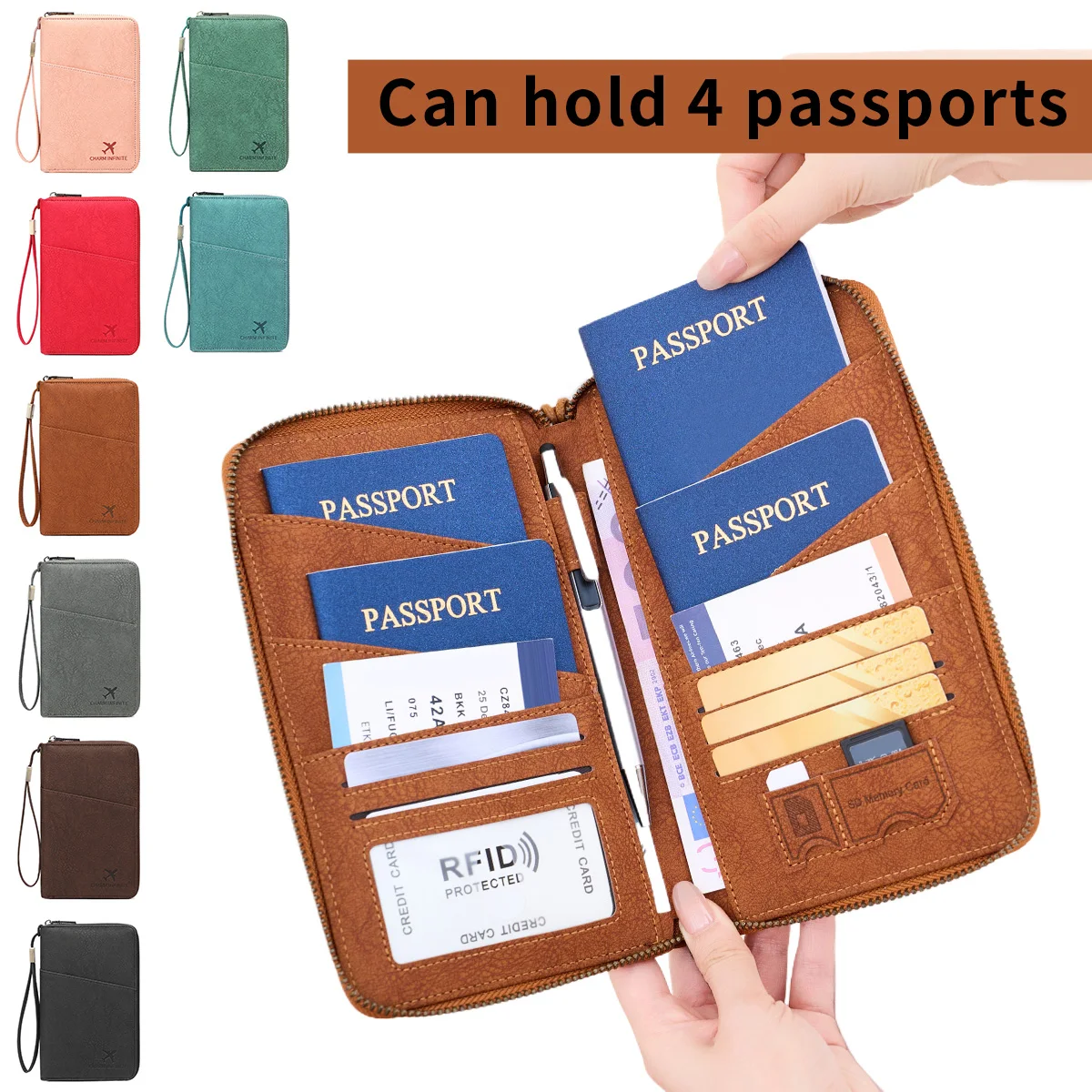 

RFID Blocking Multi functional passport holder -Largecapacity multi compartment vertical Card Holder,coin wallet&ID card manager