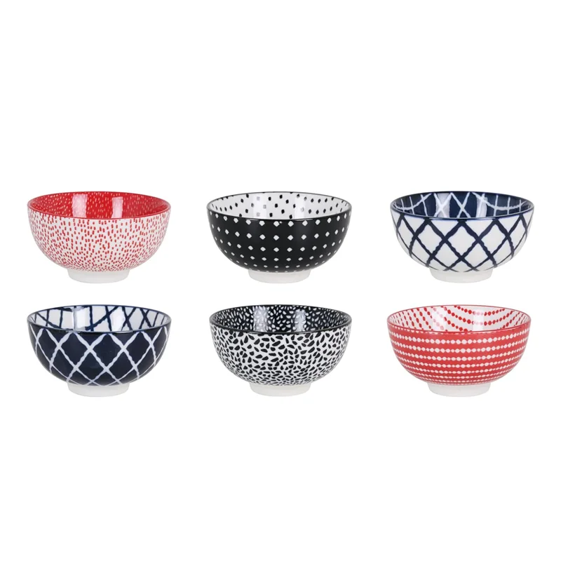 STARLEY Snack Bowl, 6-Pack Round Bowls 11x5.8cm, Printed JAPAN Premium Mediterranean Porcelain Bowls