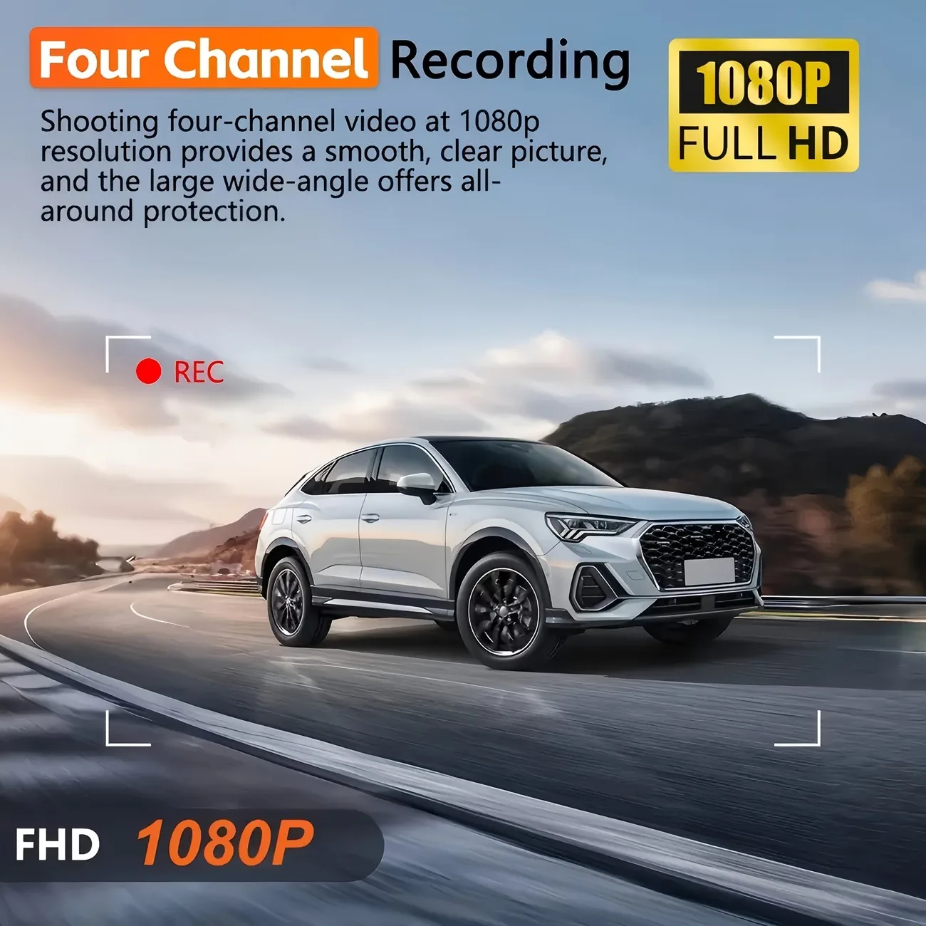 360° Dash Cam 1080P, 4 Lens Front Left Right Rear, 3.16