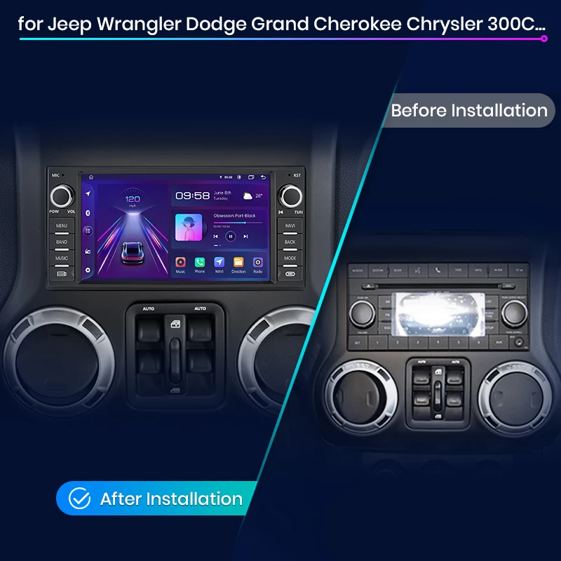 Junsun Wireless CarPlay for Apple Autoradio for Jeep Wrangler Dodge Car Radio Stereo Multimedia Android Auto GPS Head Unit 7Inch