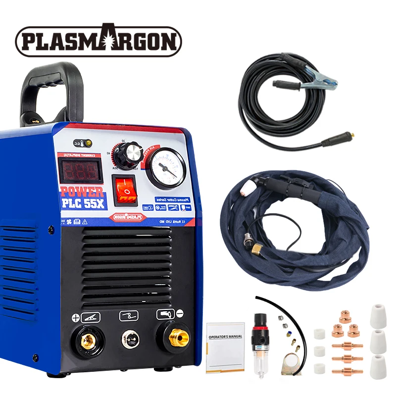 

Plasma Cutter IGBT Air Plasma Cutter PLC55 220V+/-15% 55Amps 14mm Clean Cut Air Plasma Cutting Machine HF Inverter Cutter