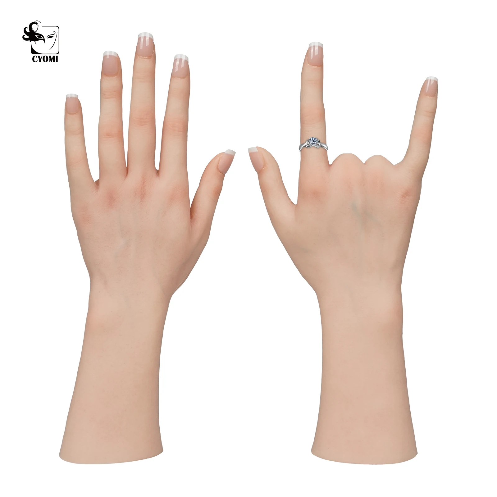 CYOMI Silicone Female Hands Model Foot Mannequin Nail Art Practice Hand for Manicure Tools Jewelry Display Photography Props