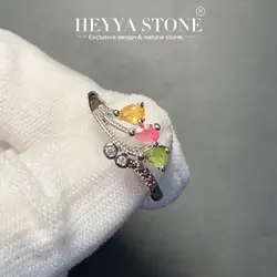 Vintage Natural Tourmaline Ring For Women Stainless Steel Simple Fine Jewelry Stone Gemstone Classic Style