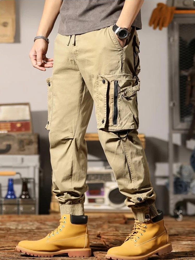 Nine points of the men's trend pants brand loose-fitting riffraff 2024 military style casual leggings pants