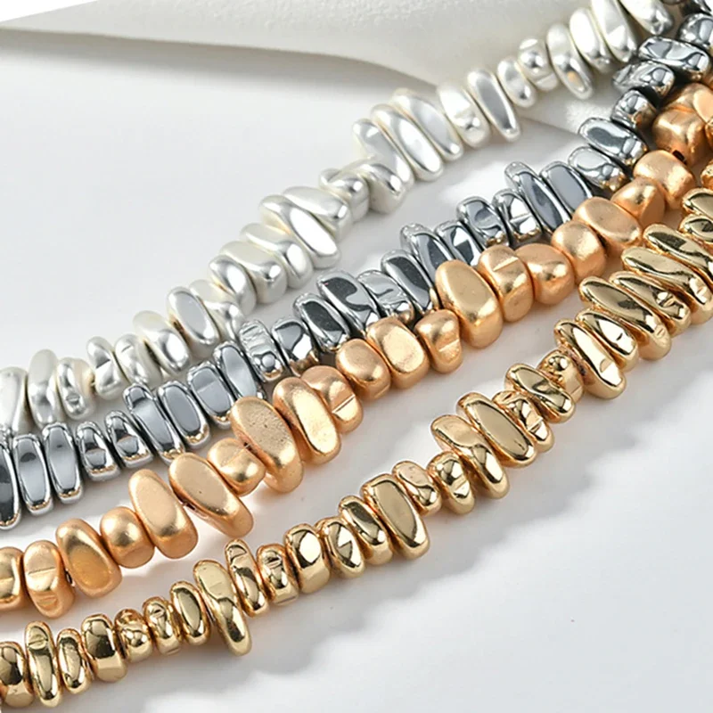 AliExpress TANANTA Natural Matte KC Gold Plated Hematite Stone Irregular Gravel Loose Spacer Beads for Jewelry Making DIY Beaded Bracelet 15''