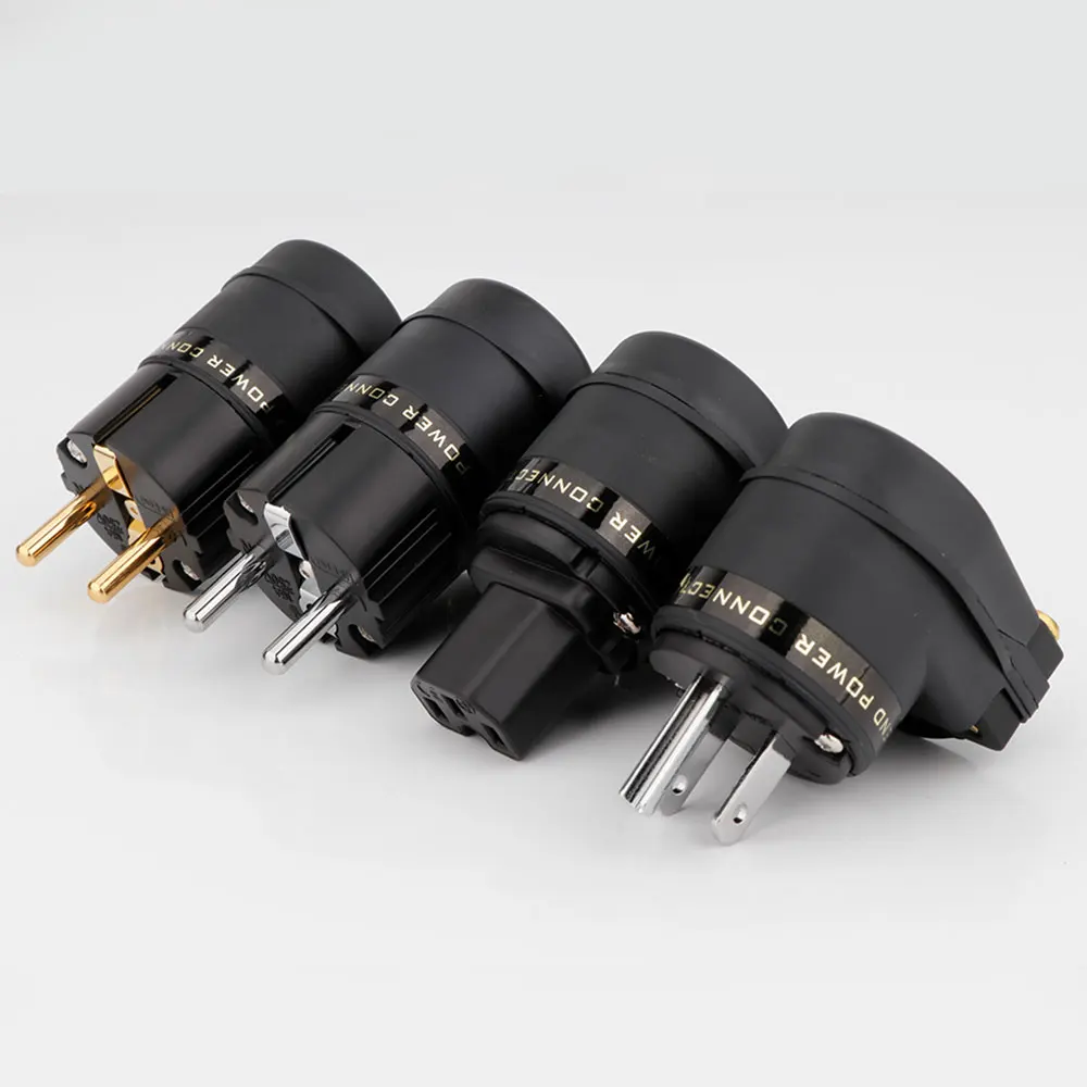 Hi-End HiFi 24K EU/US SCHUKO L-kątowe męskie wtyczka zasilania do żeńskiego C13 Socke główne złącze zasilania dla przejściówka Adapter