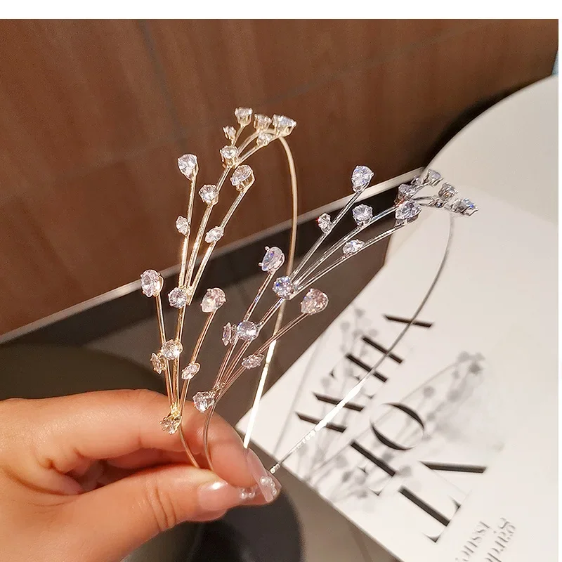 FORWOT opaski do włosów cyrkon Rhinestone kwiat obręcz do włosów elastyczna opaska do włosów opaska na głowę kryształowy metal dla kobiet akcesoria do włosów biżuteria — zdjęcie 2