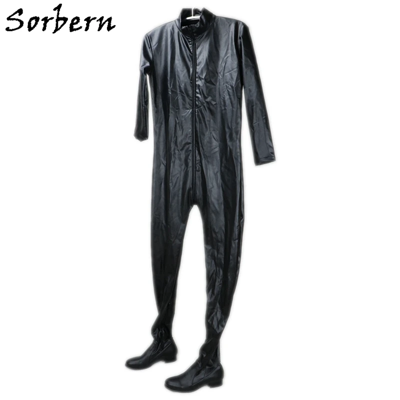 Sorbern Black Matt Body Suit Jumsuit Unisex With Long Sleeves Flat Heels Round Toe High Neck Catsuit Custom To Your Body