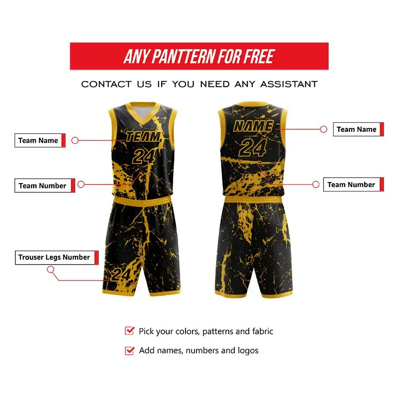 

Custom Sublimated Reversible Basketball Uniform Jerseys Set Wholesale Cheap 100% Polyester Fabrics High Quality For Men