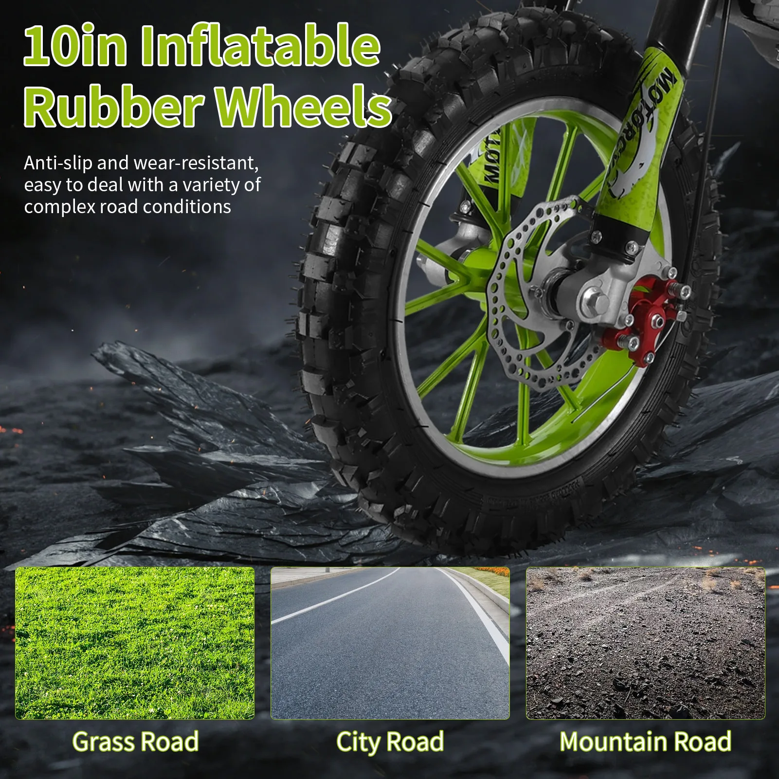 Bicicleta de cross de 2 tiempos para niños, Motocross de energía de Gas, Mini motocicleta todoterreno con frenos de disco delanteros y traseros, verde, 49CC