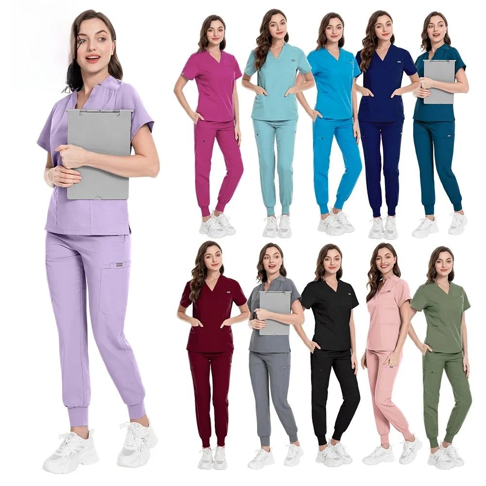 Niaahinn jednolity Salon kosmetyczny szpital dla zwierząt peeling medyczny pielęgniarka peeling V Neck topy peeling zestawy do biegania wysokiej jakości mundury — 2