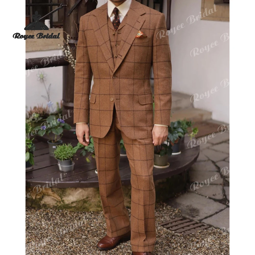 Checked Peak Lapel Men's Suit Wedding 2026 Two Piece Evening Double Breasted Business Suit Customized trajes para hombre