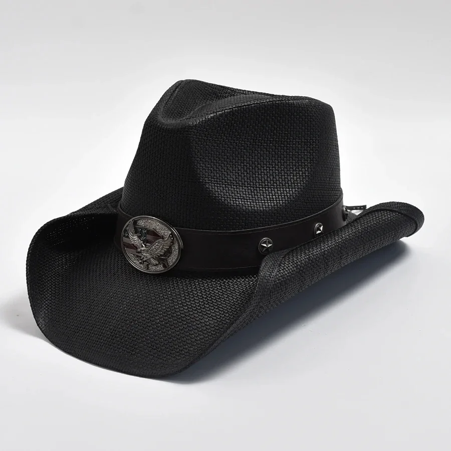 Nowy męski kapelusz kowbojski w stylu vintage, ręcznie tkany słomkowy kapelusz przeciwsłoneczny na plażę Gentleman Cowgirl Jazz Hat Sombrero Hombre — zdjęcie 2