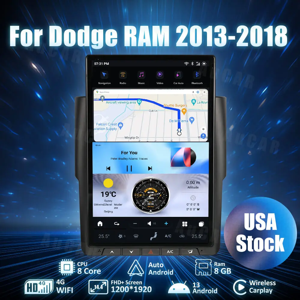 

Aucar 14.4″ Android 13 Auto Stereo for Dodge RAM 2013-2018 Wireless CarPlay GPS Navigation Head Unit Car Radio DVD Video Player