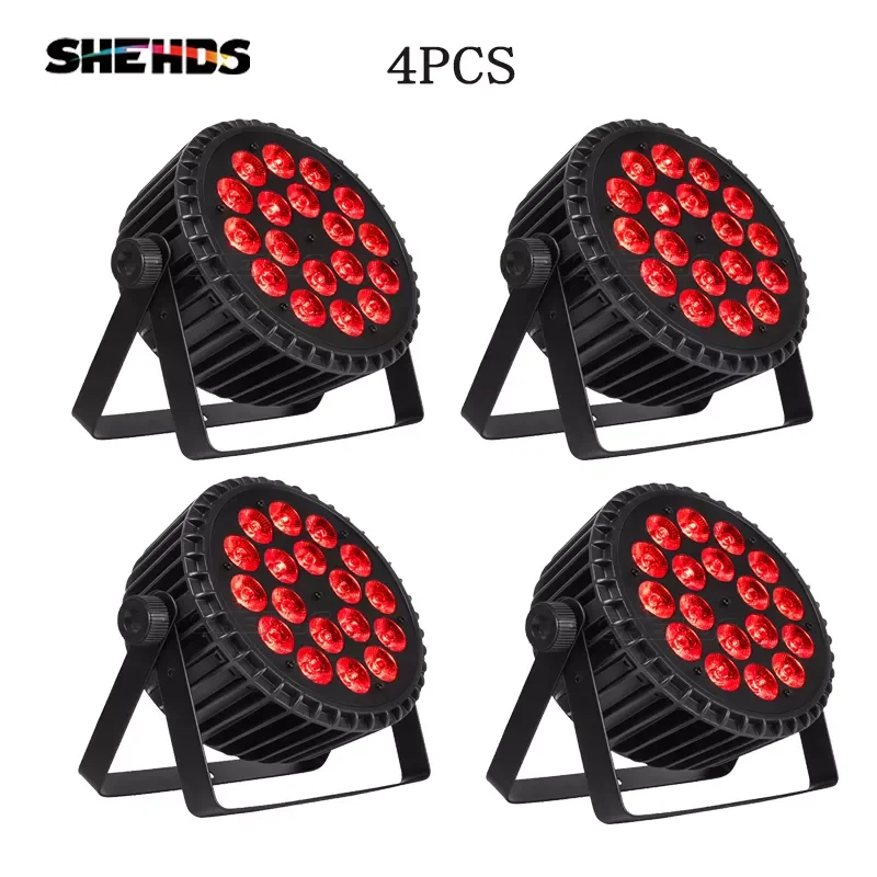 SHEHDS 4PCS Aluminum Alloy LED Flat Par 18x12W RGBW/18x18W RGBWA+UV LED Lighting DMX512 Disco Professional Stage DJ Equipment