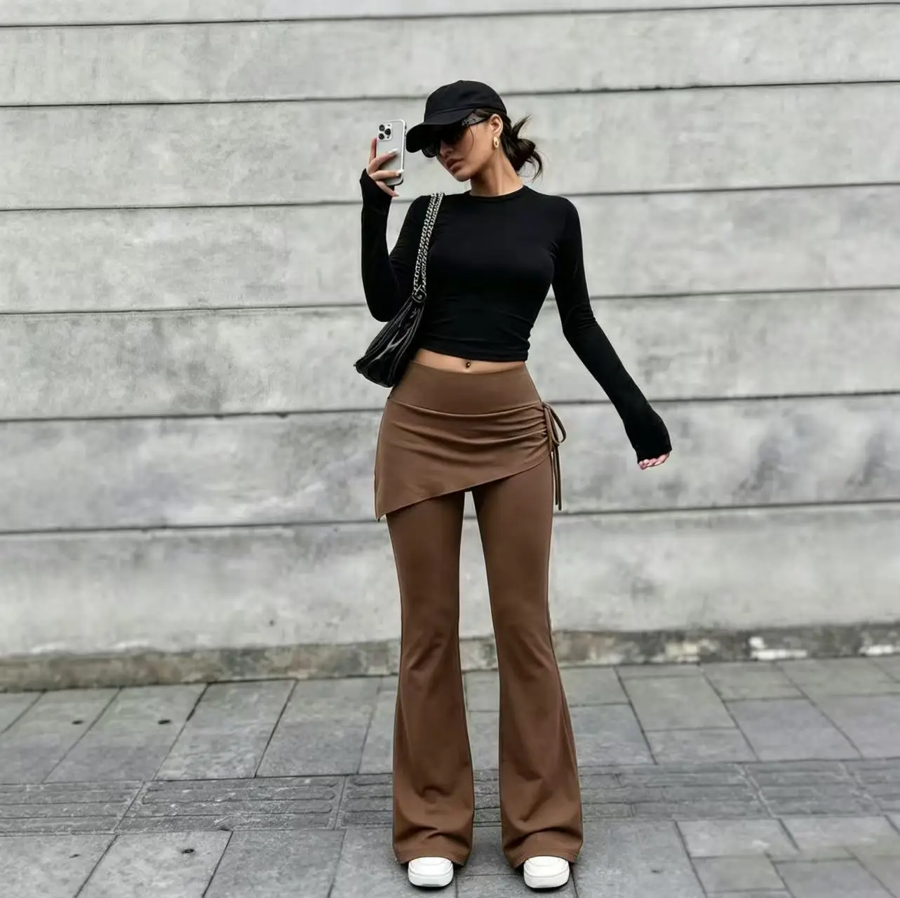 New Women's Casual Sports Horn Pants with Buttock Curtain, High Waisted Elastic Anti See Through Quick Drying Sports Pants