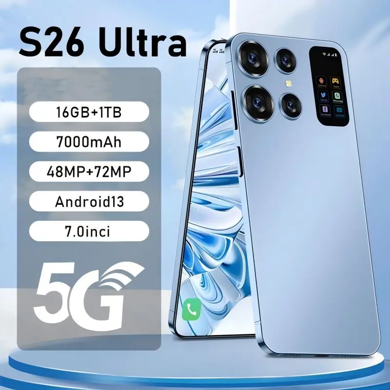 

Global Version New S26 Ultra Smartphone 5G Android 7.0inch 16GB +1TB Dual SIM 7000mAh 48+72MP Camera Original Mobile phones