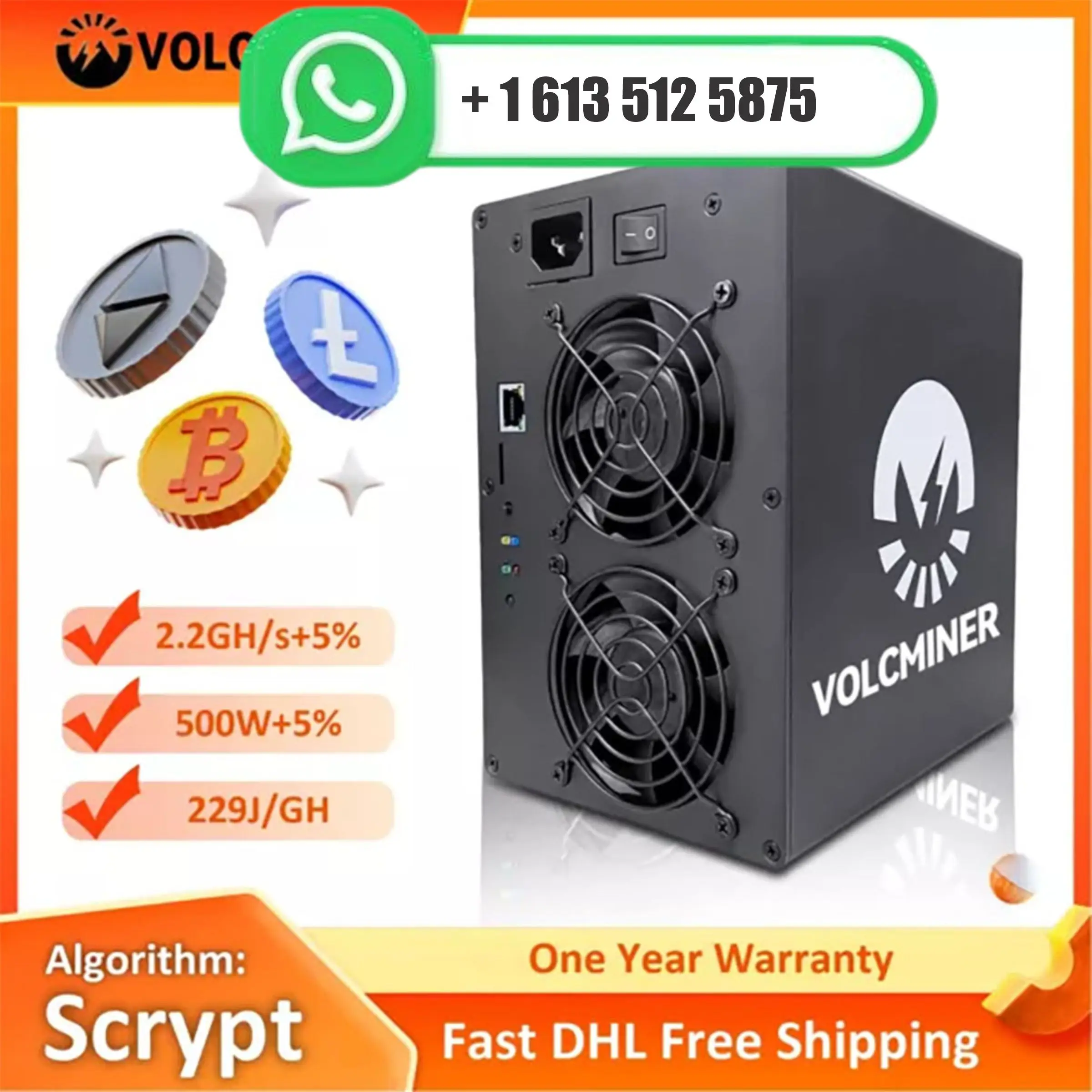 Суперпредложение JY: Купи 2, получи 1 бесплатно! Новый VolcMiner D1 Mini Pre 2.2Gh/s 500W для майнинга LTC и Doge Coin с блоком питания.