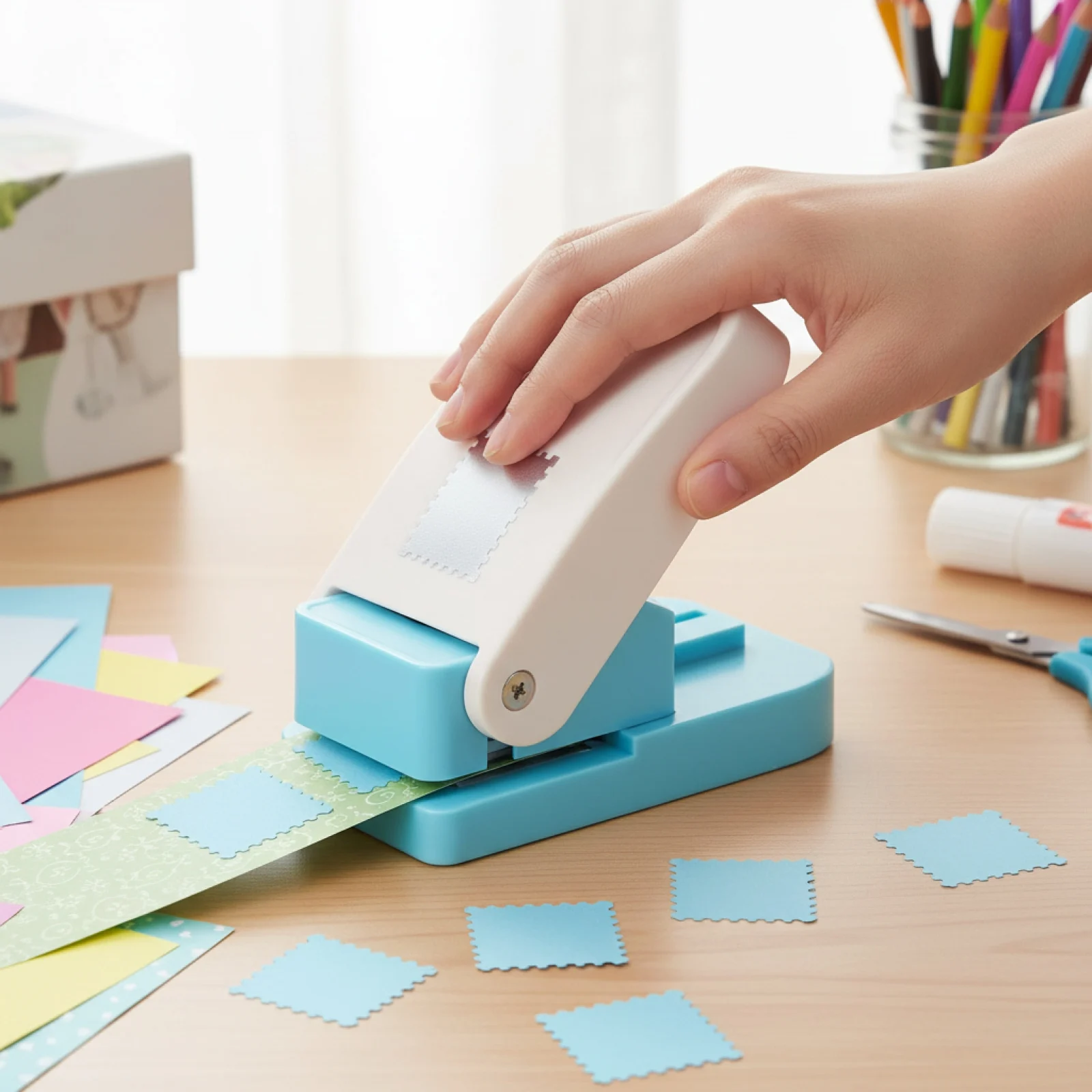 

Kids Postage Stamp Border Paper Punch Accessory for Journaling 3.6x2x3.5inch Stamp Shape Paper Punch for DIY Photo Card Making