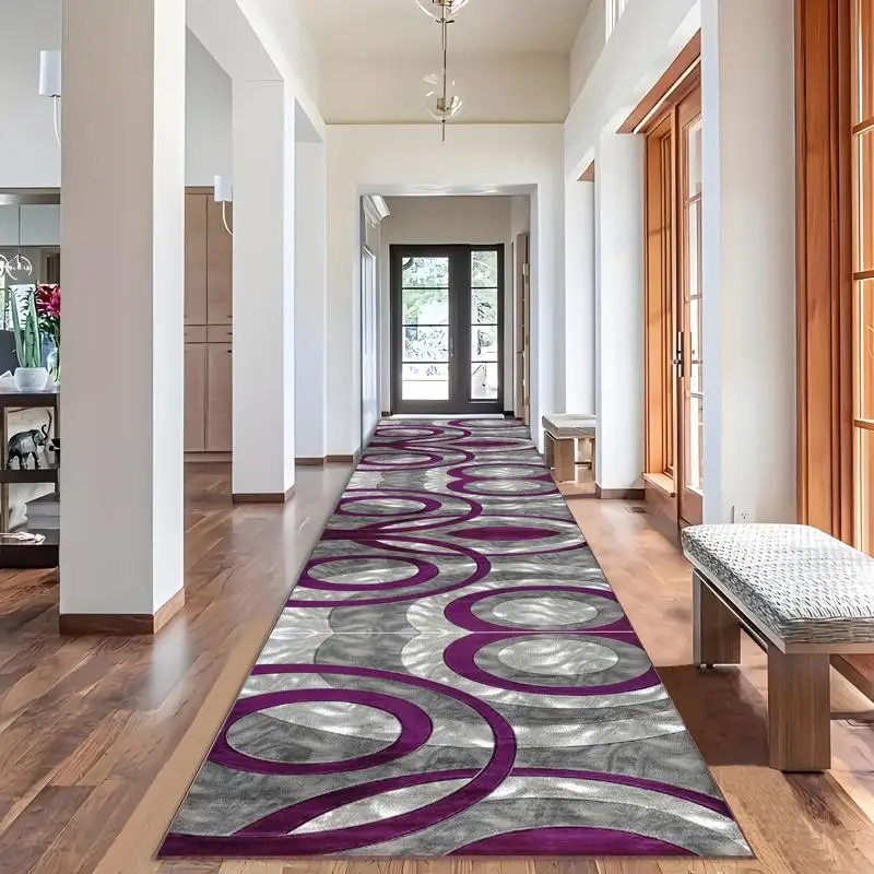 1 Piece Modern Geometric Purple Gray Runner Carpet, Soft Comfortable, All Season, Easy To Maintain, Ideal For Hallway, Foyer, Entryway, Home Decor, Room Decor For Autumn Winter
