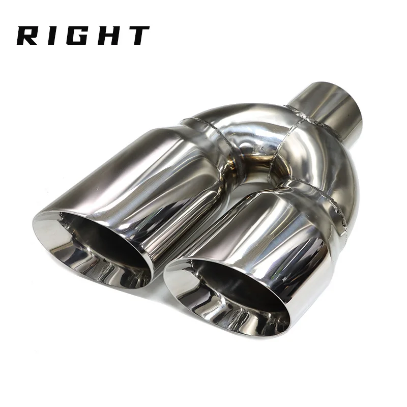 Embout Double Silencieux Échappement Universel 63mm Entrée – Acier Inoxydable Poli Miroir, Double Sortie 76mm, Look Sport Tuning Voiture