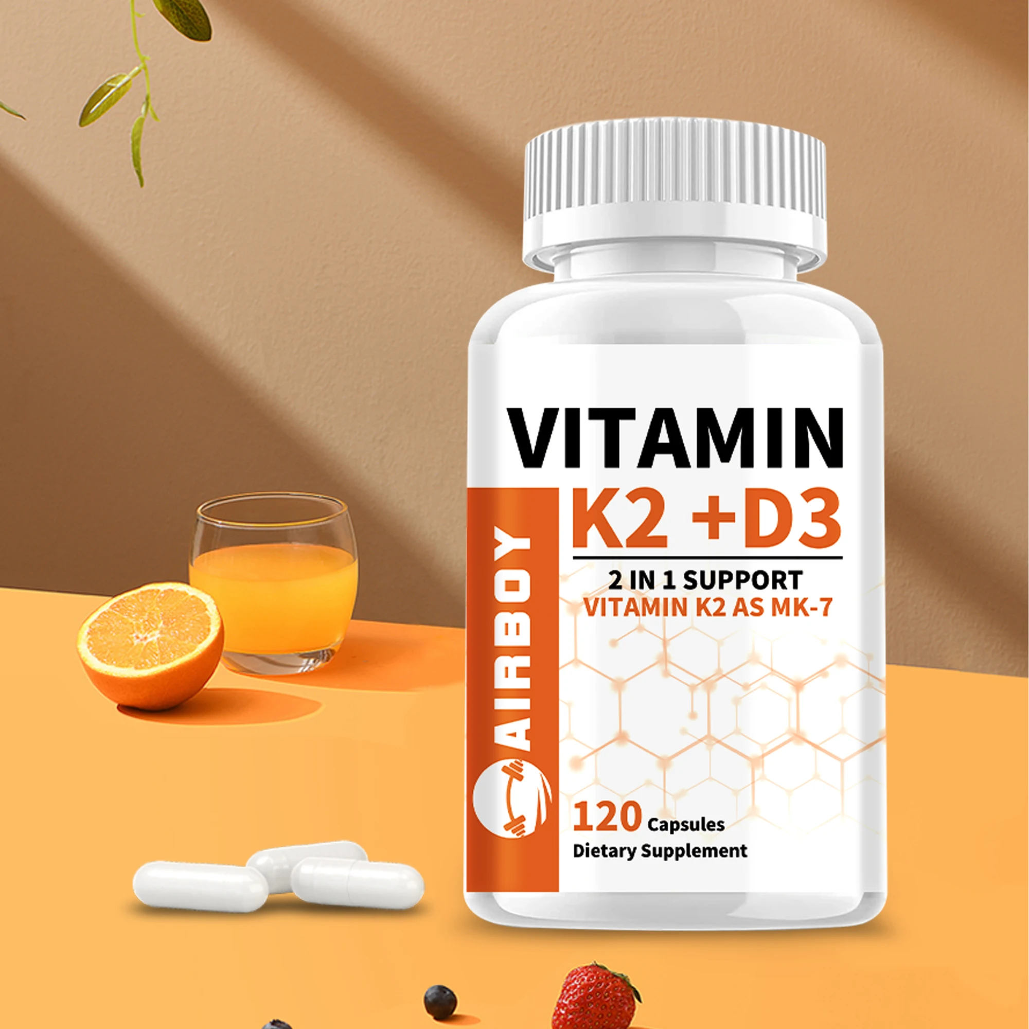 Vitamin K2+D3 - Promotes Calcium Absorption, Support Joint, Bone and Immune Health - 120 Capsules