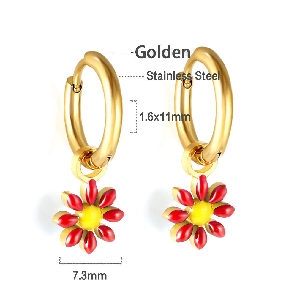 LUXUKISSKIDS Romatic Daisy Flower Drop Earrings Drip-Oil Flower Pendients Anti-allergy Round Ears Clip for Women/Girls Jewelry
