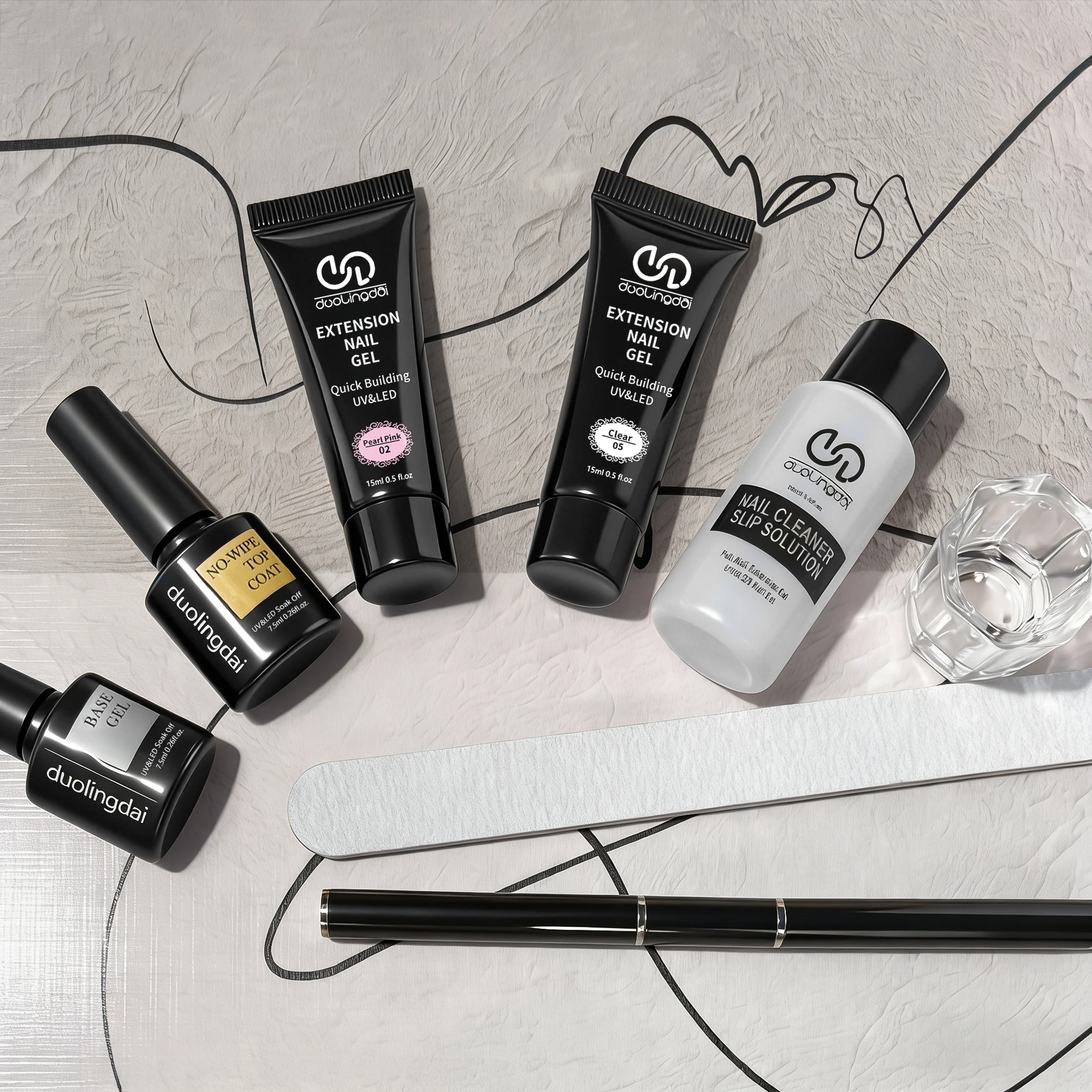 مجموعة أدوات تمديد جل البوليستر، بما في ذلك 30 مل من السوائل الأنظف، ومعطف قاعدة 7.5 مل معطف علوي، 100 قطعة قالب أظافر، وفرشاة أظافر